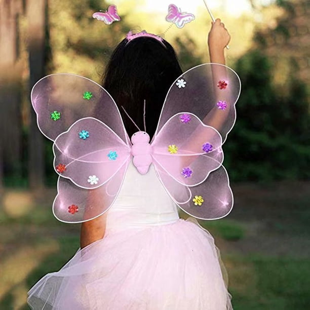 Girls Fairy Wings Butterfly Costume Set with Wings, Tutu, Wand & Headband,  Pink - Walmart.ca