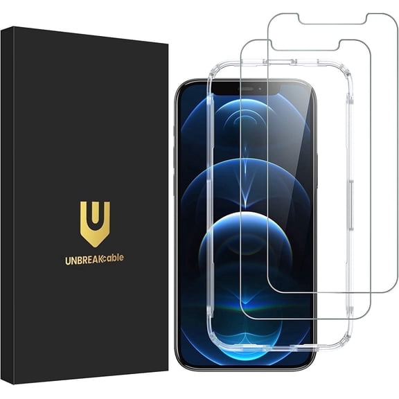 UNBREAKcable 2 Pack Screen Protector for iPhone 12/12 Pro, Oleophobic Tempered Glass with Easy Installation Tool