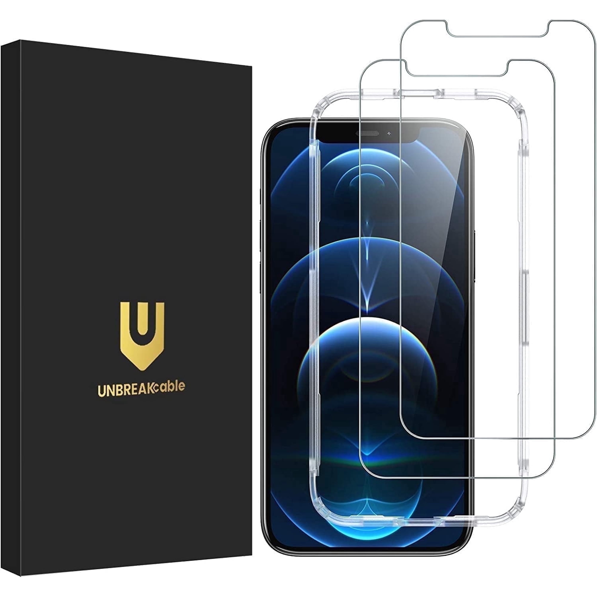 UNBREAKcable 2 Pack Screen Protector for iPhone 12/12 Pro, Oleophobic Tempered Glass with Easy Installation Tool