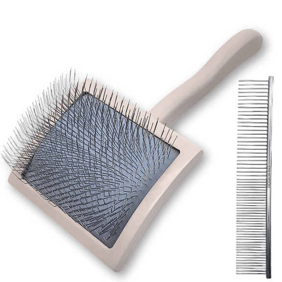 Specialized Grooming Tool for Great Pyrenees and Doodles (Goldendoodles, Poodles & Labradoodles) - Slicker brush for dog & Comb Kit: Work Through Dense and Long Coats, for Matted Hair and Shedding