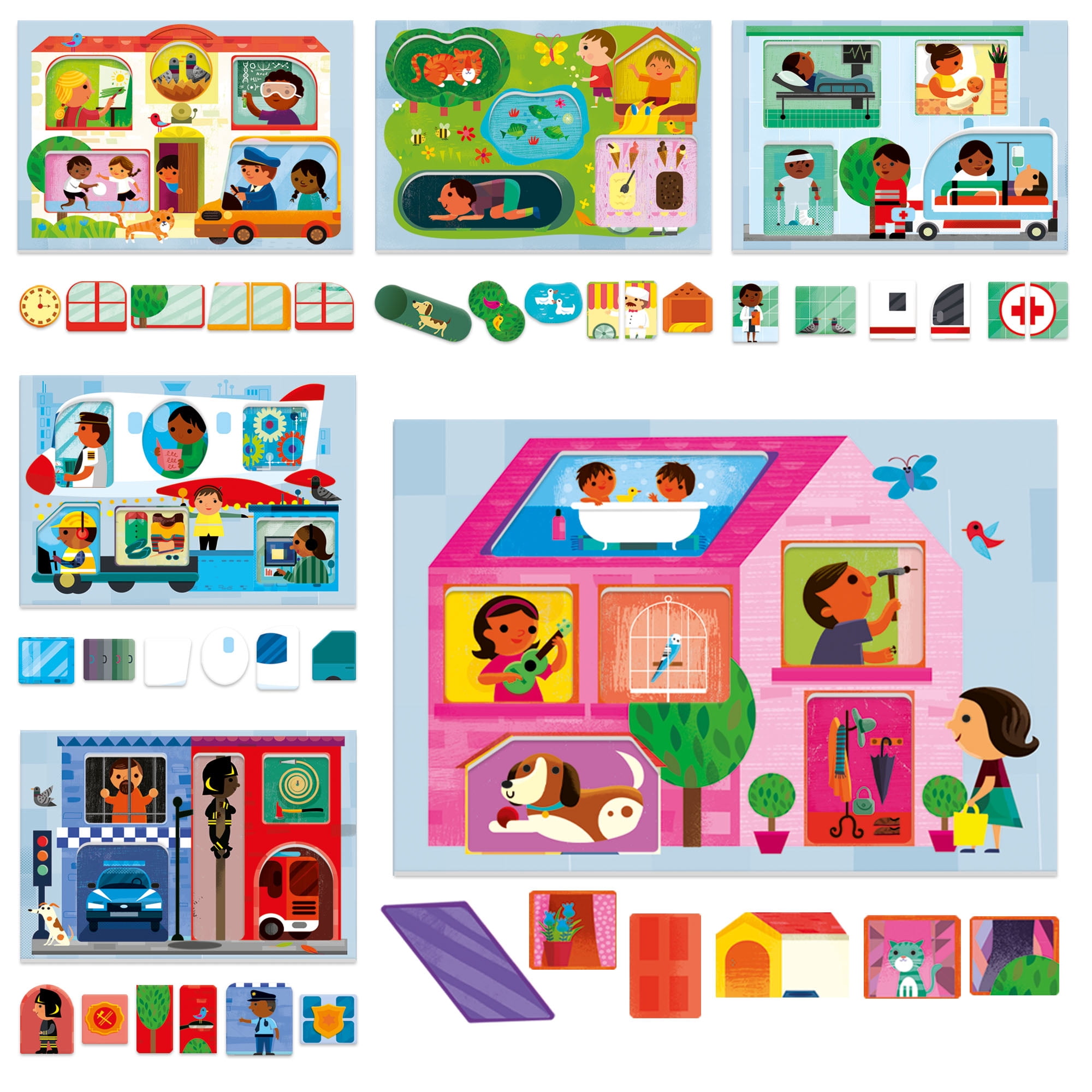 Headu: Play Town Montessori - Matching Game, Object & People Reveal, Pair Oversized Tiles To City Scene Cards, Shapes Puzzle Activity, Toddlers 2-4
