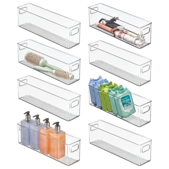 Organizador de baño mDesign en línea de plástico con asas, paquete de 8