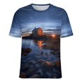 thumbnail image 5 of Lighthouse Sunrise Coast Scenery Pale Blue Tan Women's Short Sleeve Tops Casual Blouses T Shirt, 5 of 6