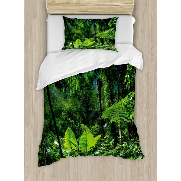 Plant Duvet Cover Set Green Jungle Untouched Nature Environmental Concerns Flora Fauna Jungle Rainforest Decorative Bedding Set With Pillow Shams Forest Green By Ambesonne Walmart Com Walmart Com