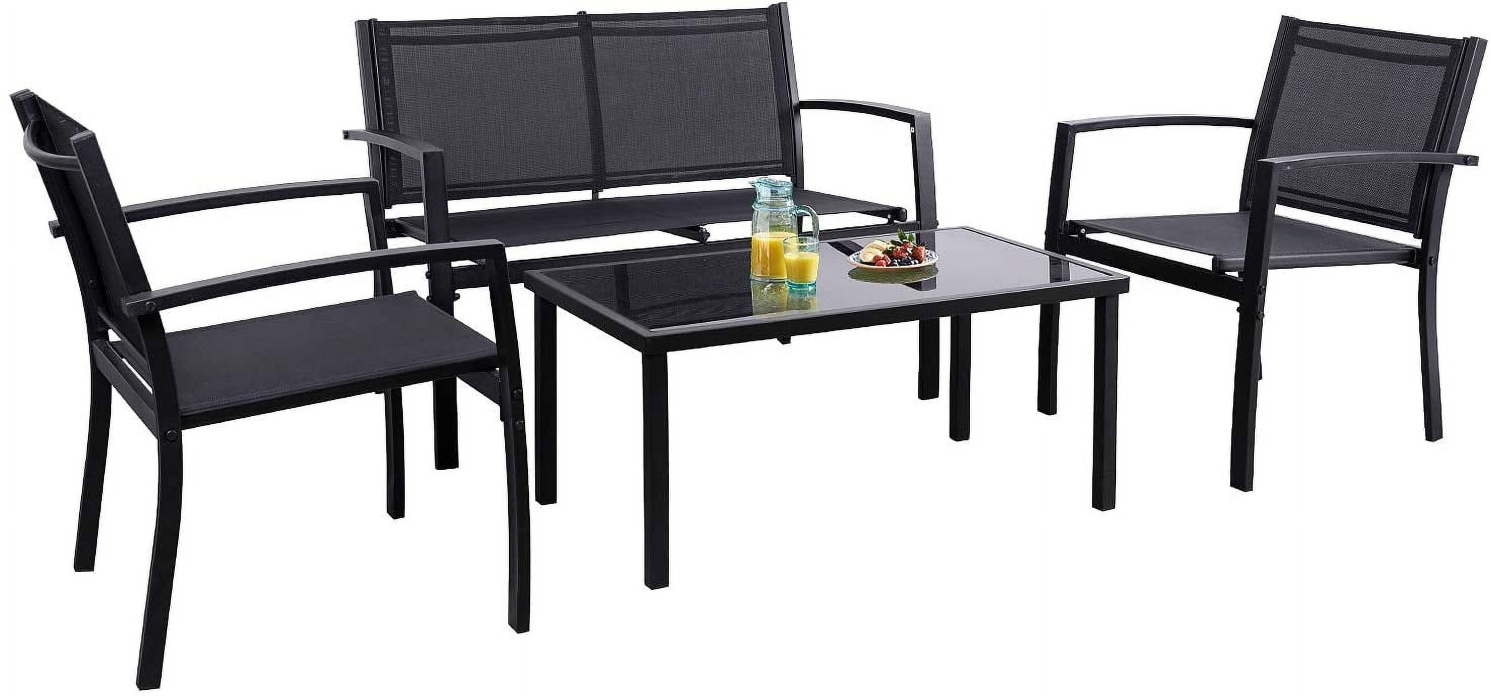 Devoko 4 Pieces Patio Furniture Outdoor furniture Outdoor Patio Furniture Set Textilene Bistro Set Modern Conversation Set Black Bistro Set with Loveseat Tea Table for Home, Lawn and Balcony (Black)