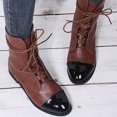 thumbnail image 4 of Tejiojio Fall Clearance Women'sRetro Soft Leather Round Toe Color Matching Lace Flat Ankle Boots, 4 of 7