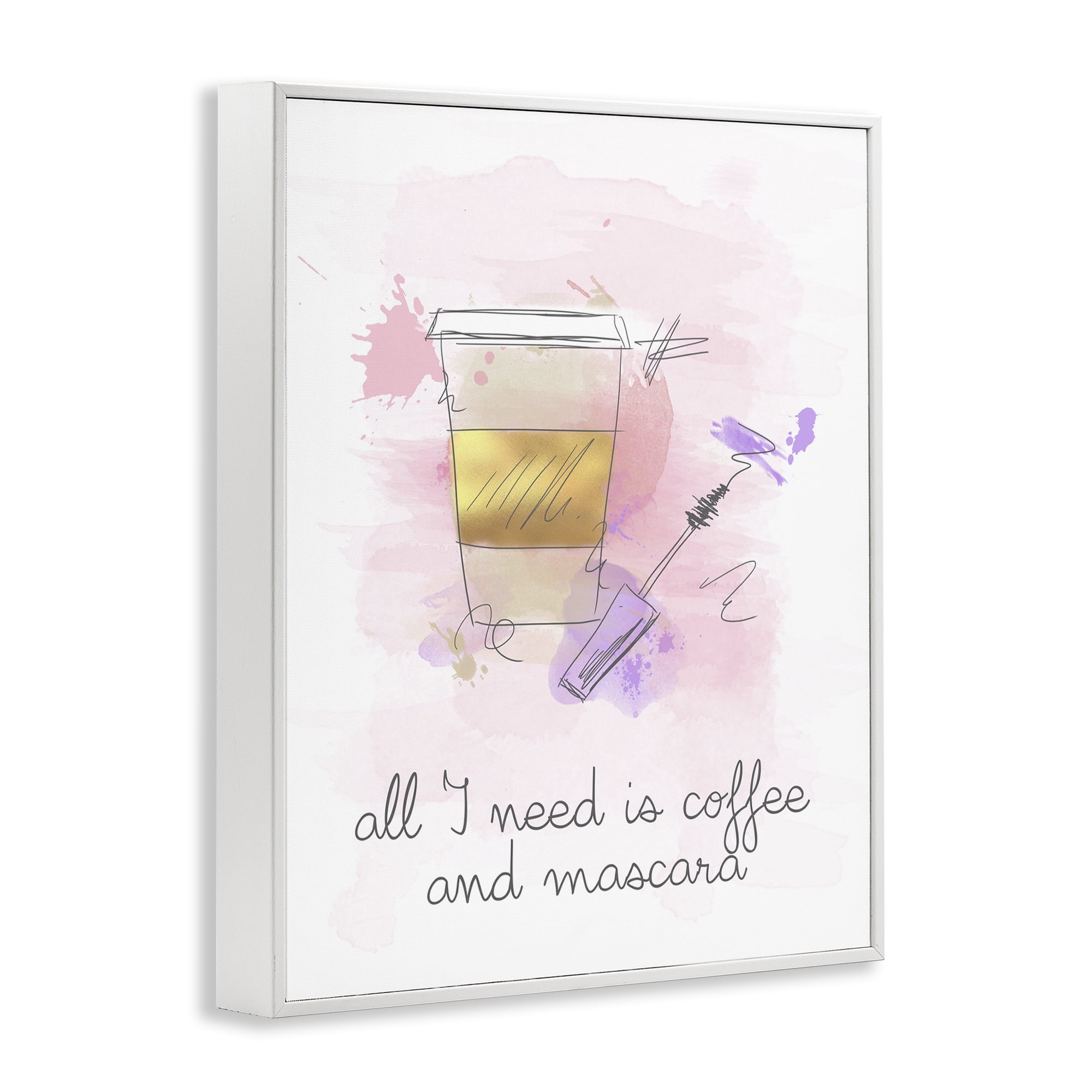 Stupell Industries Need Coffee & Mascara Food & Beverage Painting White Framed Art Print Wall Art, 16 x 20