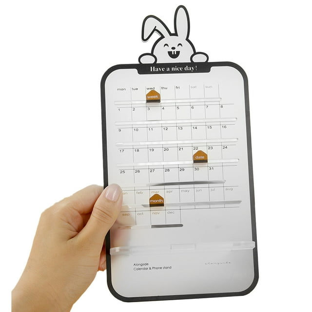 Monthly Desktop Calendar Multifunctional Cute Maunal DIY Acrylic Transparent Perpetual Calendar with Cartoon Stickers Rabbit