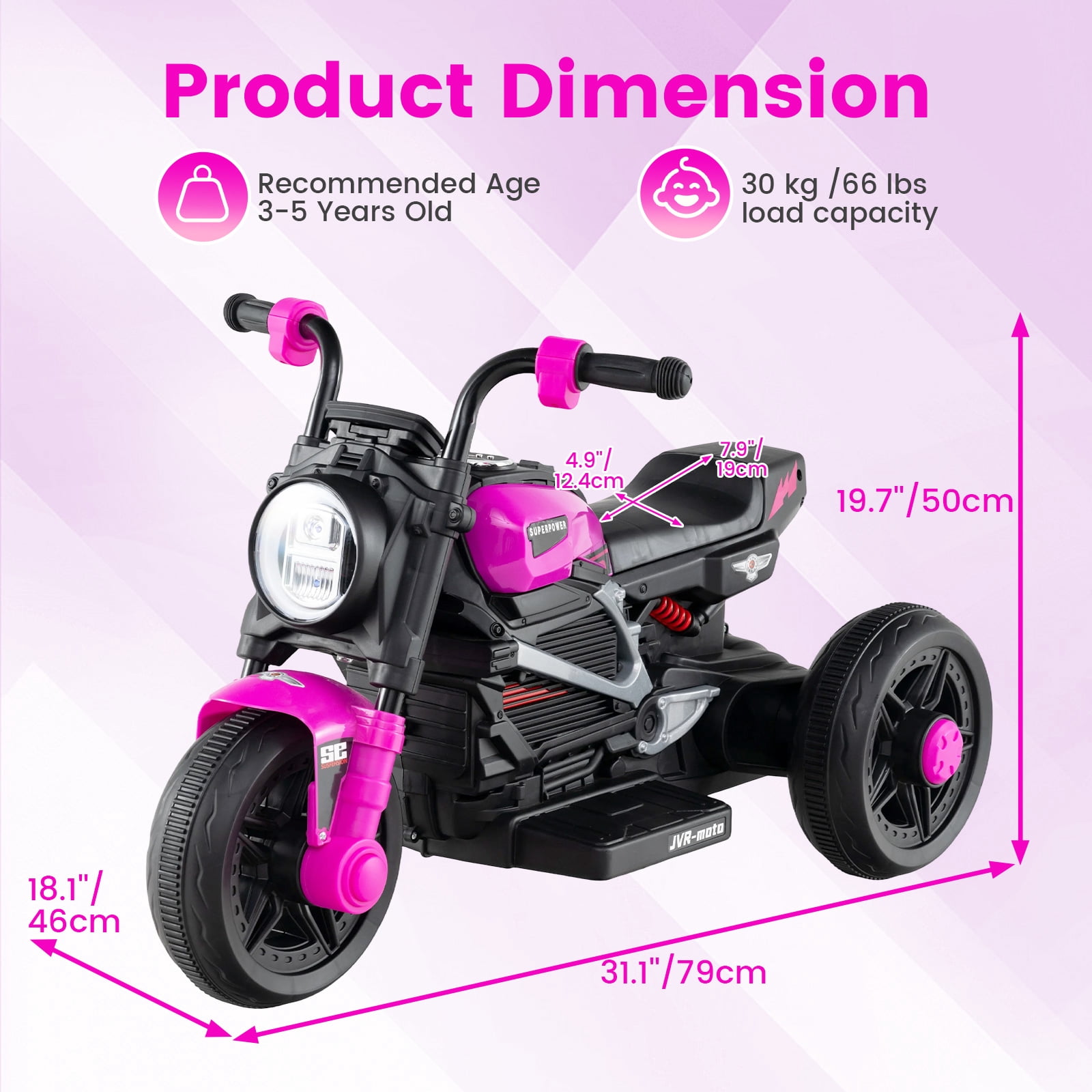 OLAKIDS 6V Kids Motorcycle with Forward & Reverse Switch, Headlight, Horn, Music, Story, USB Port, 3-Wheel Battery Powered Electric Ride on Toys for Toddler Boys Girls