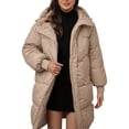 thumbnail image 2 of Women's 2025 Long Puffer Hooded Coat, Knee-Length Thickened Winter Jacket, Oversized Quilted Parka, Loose Fit Warm Coat, Casual Winter Outerwear Khaki S, 2 of 6
