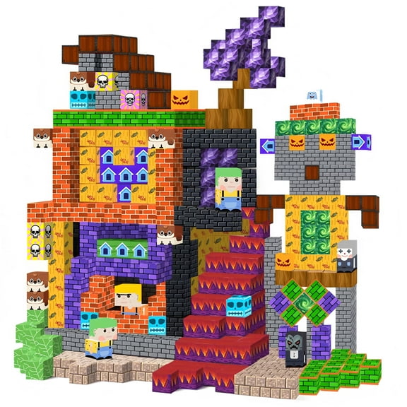 Crtynell 100PCS Magnetic Blocks - Build a Fantastic Adventure World Set for Boys & Girls Age 3-5 6-8, Sensory Toys for Toddlers Birthday Christma Gifts for 3  Years Old Girls Boys