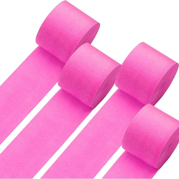 Pink Wedding Decor - Pink Crepe Paper Streamers for Rustic, Bachelorette, Birthday & Bridal Showers - 4 Rolls, 328ft, 1.8in x 82ft/Roll