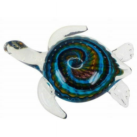 Swirled Blue And Clear Glass Sea Turtle Figurine