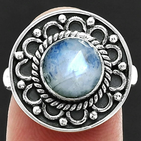 Rainbow Moonstone Checker - India 925 Sterling Silver Ring s.8 Jewelry R-1256 SDR243153