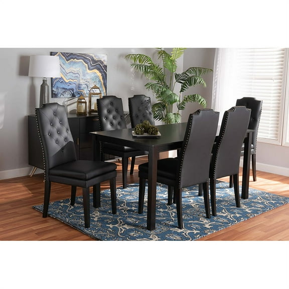 Baxton Studio Dylin Modern and Contemporary Black Faux Leather Upholstered and Dark Brown Finished Wood 7-Piece Dining