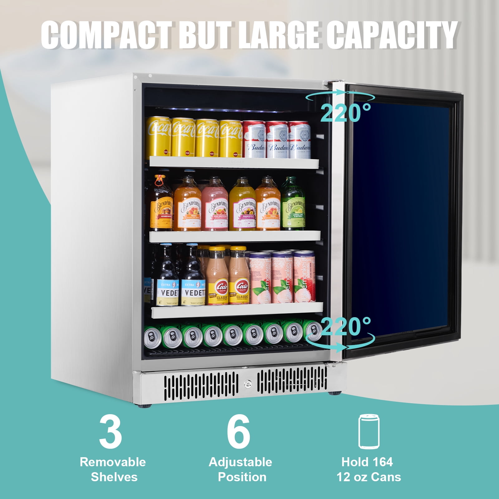 Luchar 24 Inch Beverage Refrigerator, Stainless Steel Door Outdoor Fridge Holds 164 Cans