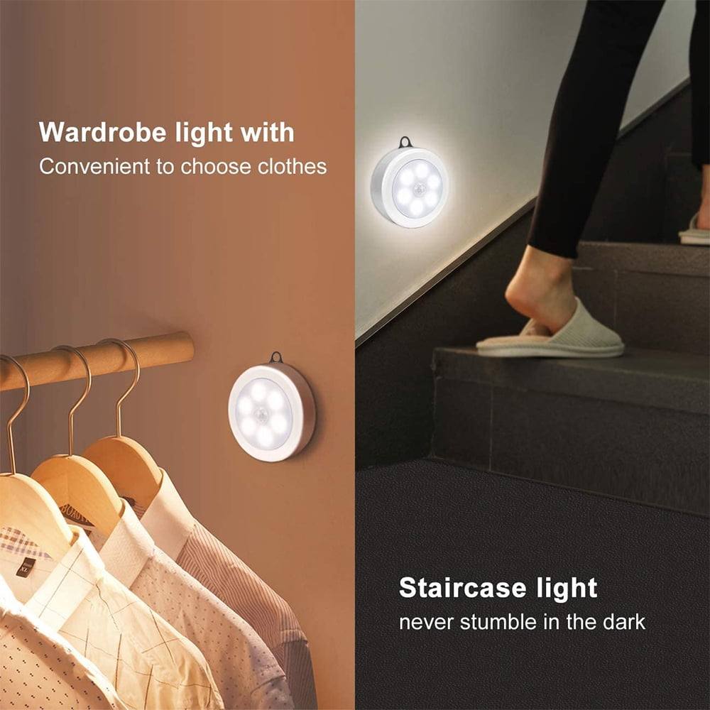 Motion Sensor Light, Closet Light, Wall Light, Stick Anywhere with No Tools, Battery Operated Lights, LED Night Lights, Perfect for Staircase, Hallway, Bathroom, Bedroom, Kitchen, Cabinet (6 Pack)