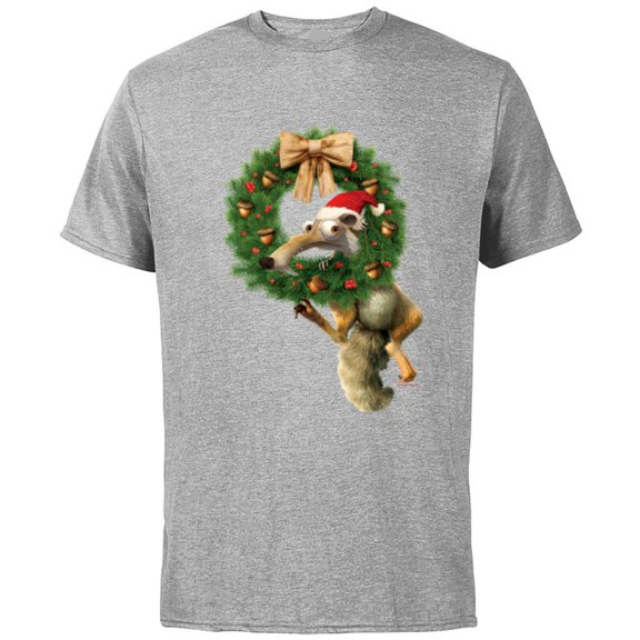 Ice Age Scrat Prehistoric Christmas Holiday Acorn Wreath - Short Sleeve Cotton T-Shirt for Adults - Customized-Athletic Heather
