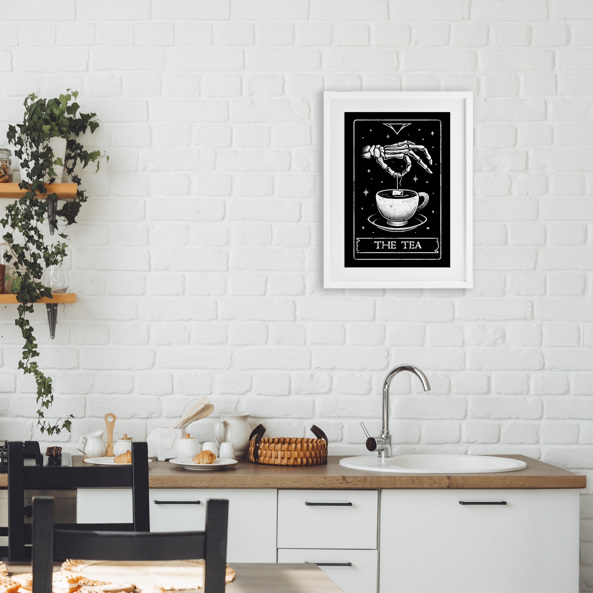 Stupell Industries The Tea Skeleton Tarot White Framed Print Under Glass, design by EduEly Designs