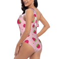 thumbnail image 4 of Rateoe Strawberries Pattern Women One Piece Swimsuits Tummy Control One Shoulder Bathing Suits Ruffle Swimwear-Medium, 4 of 6