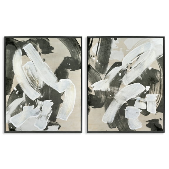 Stupell Industries Neutral Paint Streaks Abstract Painting Black Framed Art Print Wall Art, 11 x 14, Set of 2