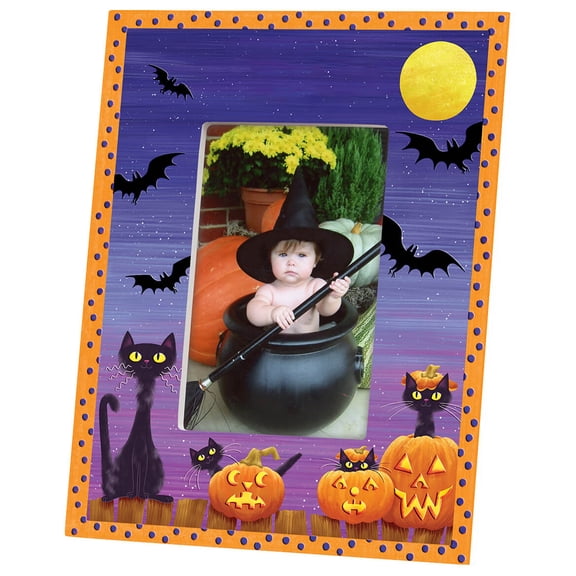 Cats, Bats and Boo Halloween Frame, Seasonal Décor - Holds 4" x 6" Photo