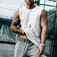 thumbnail image 2 of hotojiny Summer Tops Mens Shirts Sleeveless Washed Button Henley T-Shirt Casual Vintage Solid Tee Workout Athletic Top, 2 of 4