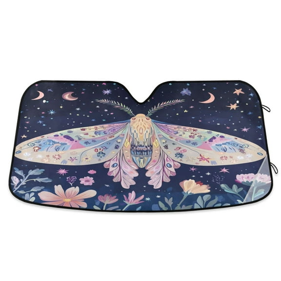 Moth Moon Flower Car Windshield Sun Shade Foldable Car Front Window Visor Heat and UV Protection 53x23.5