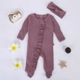 thumbnail image 2 of MEZZALL Toddler Baby Girls Boys Jumpsuit Spring Fall Clothes Knit Ruffle Footies Romper With Headband Outfits Breathable,, 2 of 9