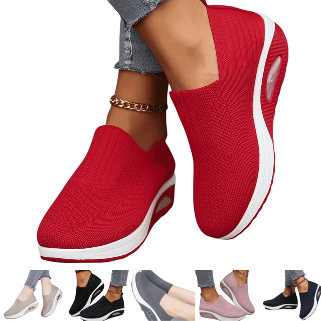 longantii Orthopedic Dress Shoes for Women Arch Support Non Slip Slip on Golf Shoes Wide Mesh Stretch Server Shoes Comfortable 2026 Orthopedic Shoes Red