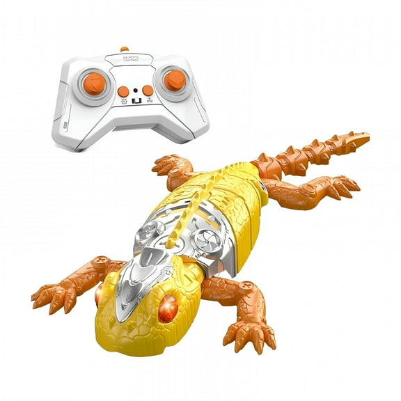 BESTSKY Wall Climbing RC Gecko Toy, Rechargeable Remote Control Lizard with LED Eyes, Dual Mode Floor & Wall Climbing Toy Gift-Yellow
