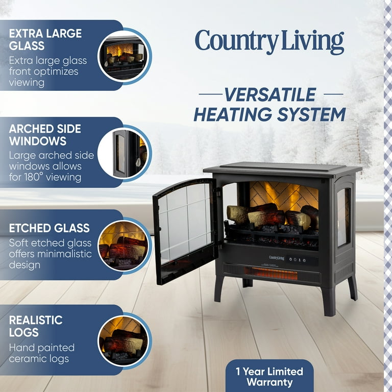 Country Living Infrared Freestanding Electric Fireplace Stove | Electric Indoor Room Heater with Remote, Multiple Flame Colors in Bronze