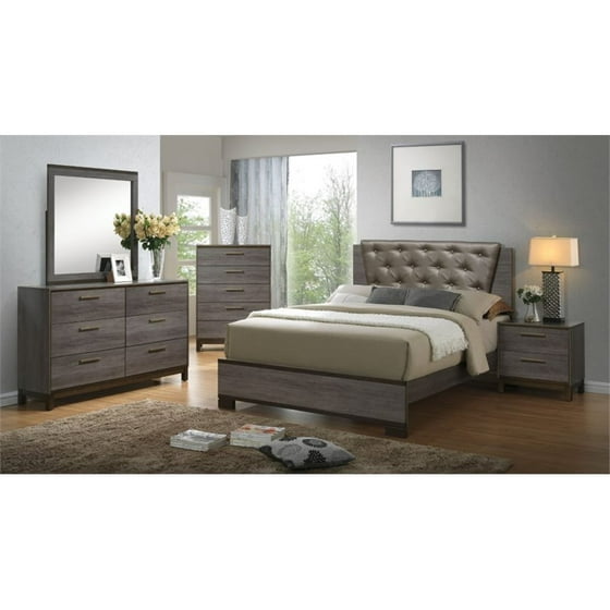 Furniture Of America Charlsie 4 Piece Upholstered King Bedroom Set In Antique Gray