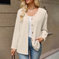thumbnail image 2 of Edvintorg Knit Cardigans for Women V Neck Long Sleeve Loose Casual Button Down Cardigan Women's Clothes Beige S-2XL, 2 of 5