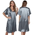 thumbnail image 4 of Fjuchai Women's Satin Pajamas Silk Pleated Nightgown Loose Sleepwear Solid Color Nightshirt Short Sleeve V-Neck Sleep Dress S-XL, 4 of 8