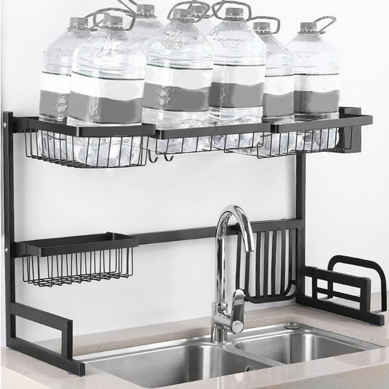 Lelinta Kitchen Over The Sink Dish Drying Rack,201 Stainless Steel Dish Rack with Utensil Holder Hooks & Cup Hanging-Non-Slip Dish Drying Rack with Stable