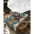 thumbnail image 3 of Outdoor Tablecloth with Umbrella Hole, Texas Star Retro Spillproof Waterproof Outdoor Table Cover, Teal Brown Stars Vintage Wooden Patio Tablecloths for Party Picnic Camping, Rectangle 60"x102", 3 of 9
