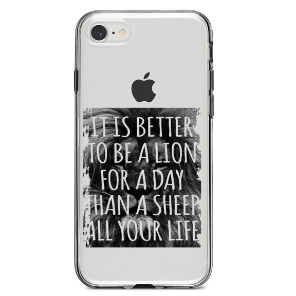 DistinctInk Clear Shockproof Hybrid Case for iPhone 7 8 SE (2020 Model) 4.7" Screen TPU Bumper Acrylic Back Tempered Glass Screen Protector - Better to Be A Lion For a Day Than A Sheep