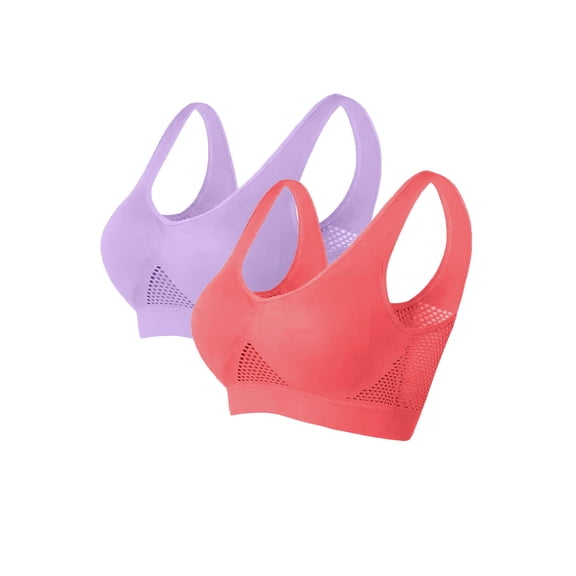 pimelu Bras for Women Sports Bras for Women Seamless Lightly Lined Wireless Bras Elder 2pcs Plus Size Breathable Comfort No Rims Workout Gym Bralette Sports Bra Pack