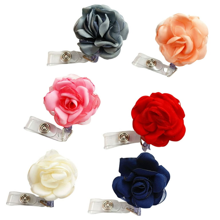 6pcs Flower Badge Reel Clip ID Name Tag Badge Holder Retractable