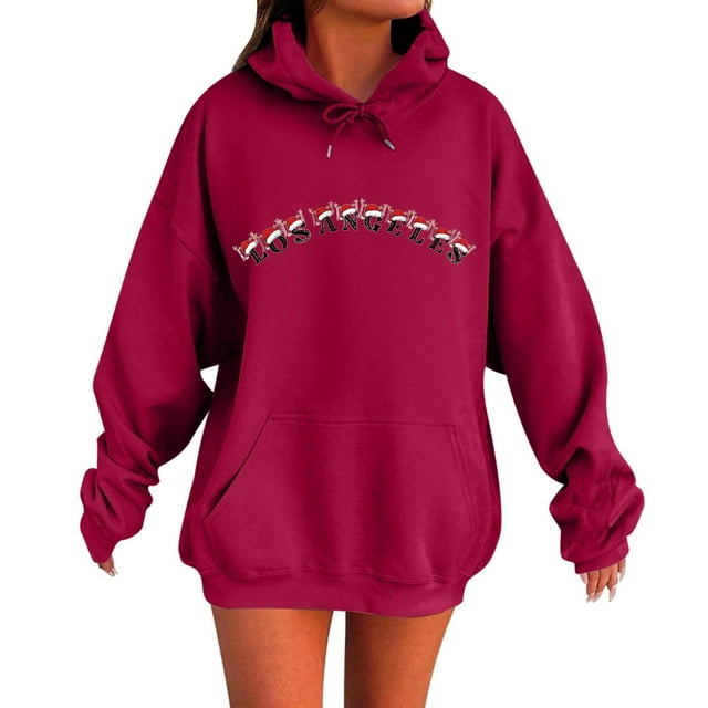 WILLBEST Sudadera para Mujer, Estilo Casual de Invierno, con Estampado Navideño Del Alfabeto, Cordón Ajustable, Bolsillo y Manga Larga XX-Grande