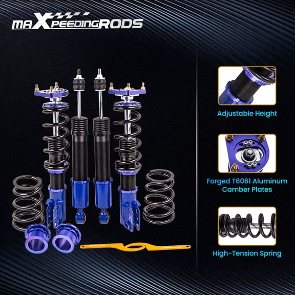 maXpeedingrods Coilovers for Ford Mustang 1994-2004, Height Adjustable Coilovers Suspension KIt, Preset Damping Shock Absorber, Lowering Kit by 1-3”, Blue
