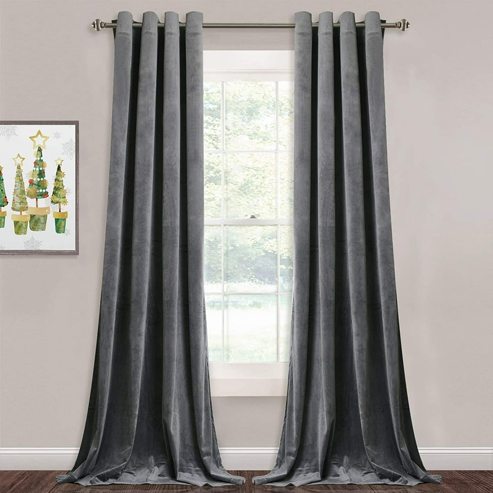 StangH Grey Velvet Curtains for Living Room - 96 inches Long Light