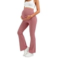 thumbnail image 3 of YFNNUP Maternity Flare Leggings for Women Over The Belly Workout Yoga Pregnancy Pants with Pockets Pink,M, 3 of 6