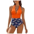 thumbnail image 1 of Wyzesi Women'S V Neck Pleated Backless Buttons Swimwears Orange L, 1 of 5