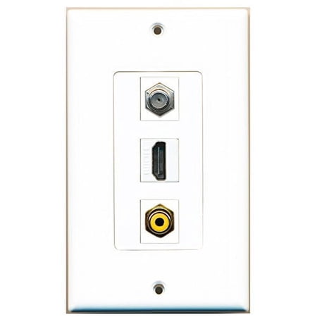 RiteAV - 1 Port HDMI 1 RCA Yellow 1 Coax Cable TV- F-Type Wall Plate Decorative