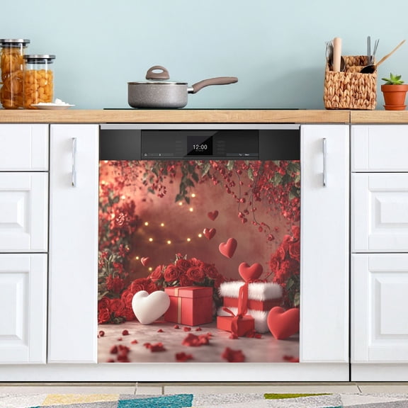 Dishwasher Sticker Dishwasher Cover Magnet Refrigerator Home Decorative Art Kitchen Panel Decal Red Roses and Heart Balloons 23x26 Inch