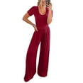 thumbnail image 6 of Womens Summer Short Sleeve Jumpsuits High Waist Low Cut Casual Neck Fit And Flare Long Pants Rompers Winter Jumpsuit Bodysuit Juniors Ladies Long Sleeve Rompers Necks Body Jumpsuit for Juniors Dressy, 6 of 8