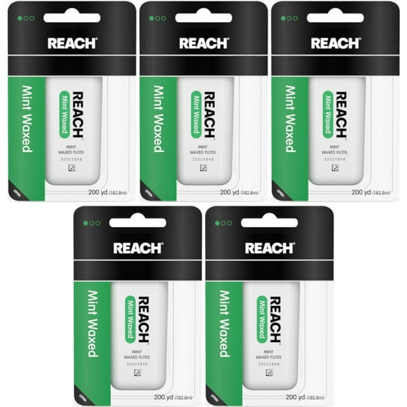 5 Pack Reach Mint Waxed Dental Floss - 200 yard Each