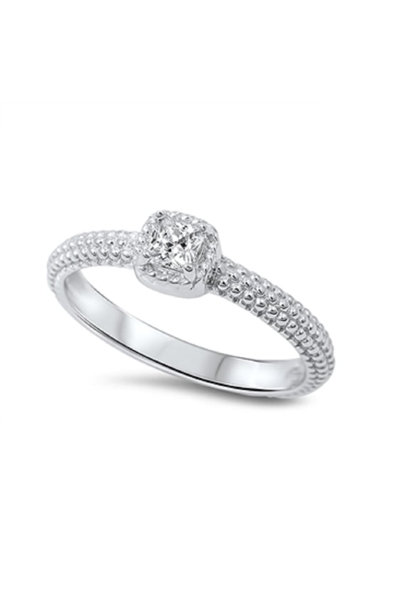 Square Cut Cubic Zirconia Solitaire Ring Sterling Silver 925